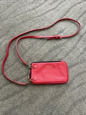 Bandolier Pebbled Leather Red Expanded Leather Crossbody Zip Pouch w/Strap